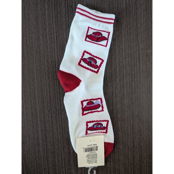 White & Red Ladies Fashion Socks Size 9-11 Perfect for Red Hat Society Event - Picture 3 of 4